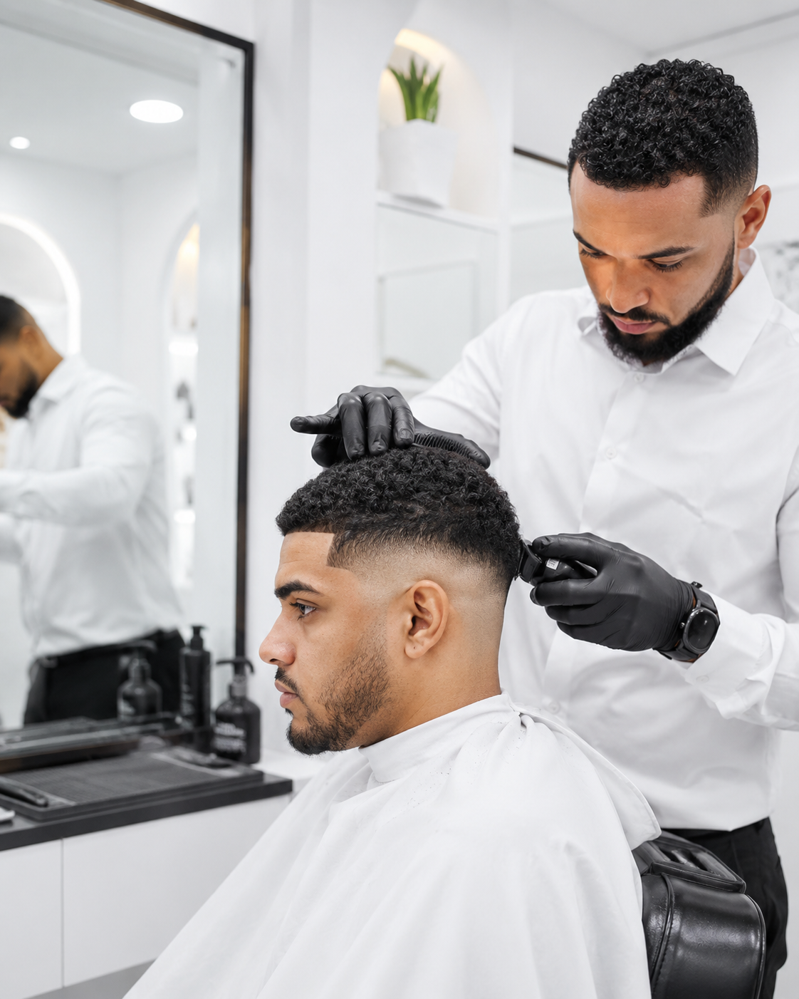 Barber cutting hair at NXT CUT Barber Shop